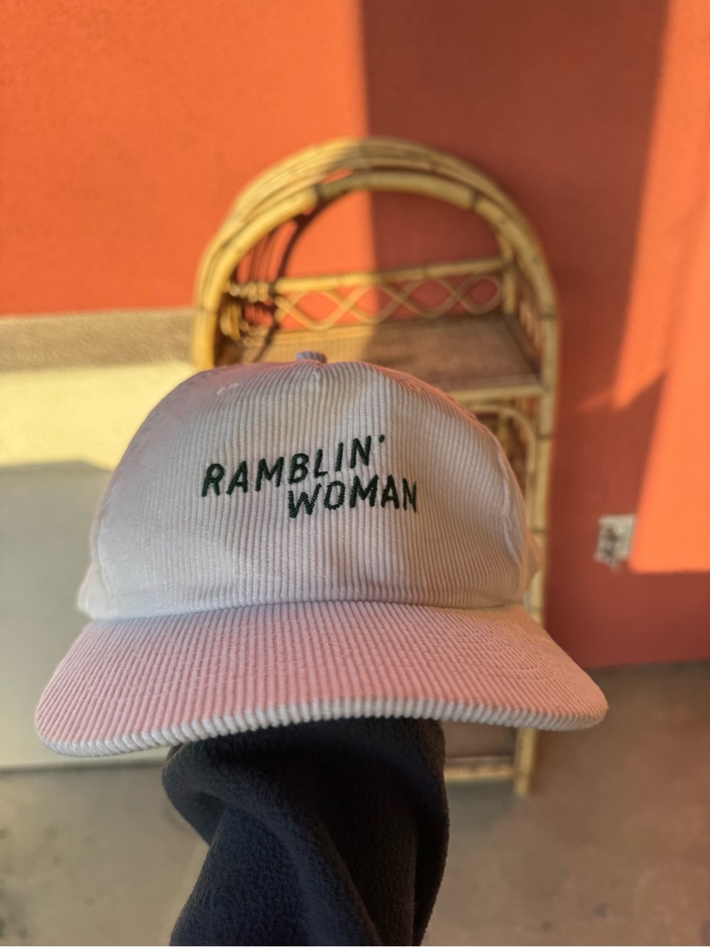 Ramblin' Woman Embroidered Corduroy Cap - White/Pink